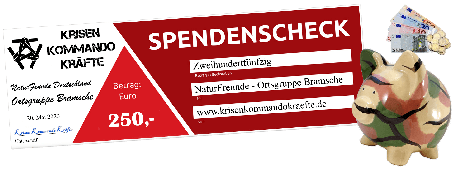 Corona Spendenscheck Naturfreunde Ortsgruppe Bramsche